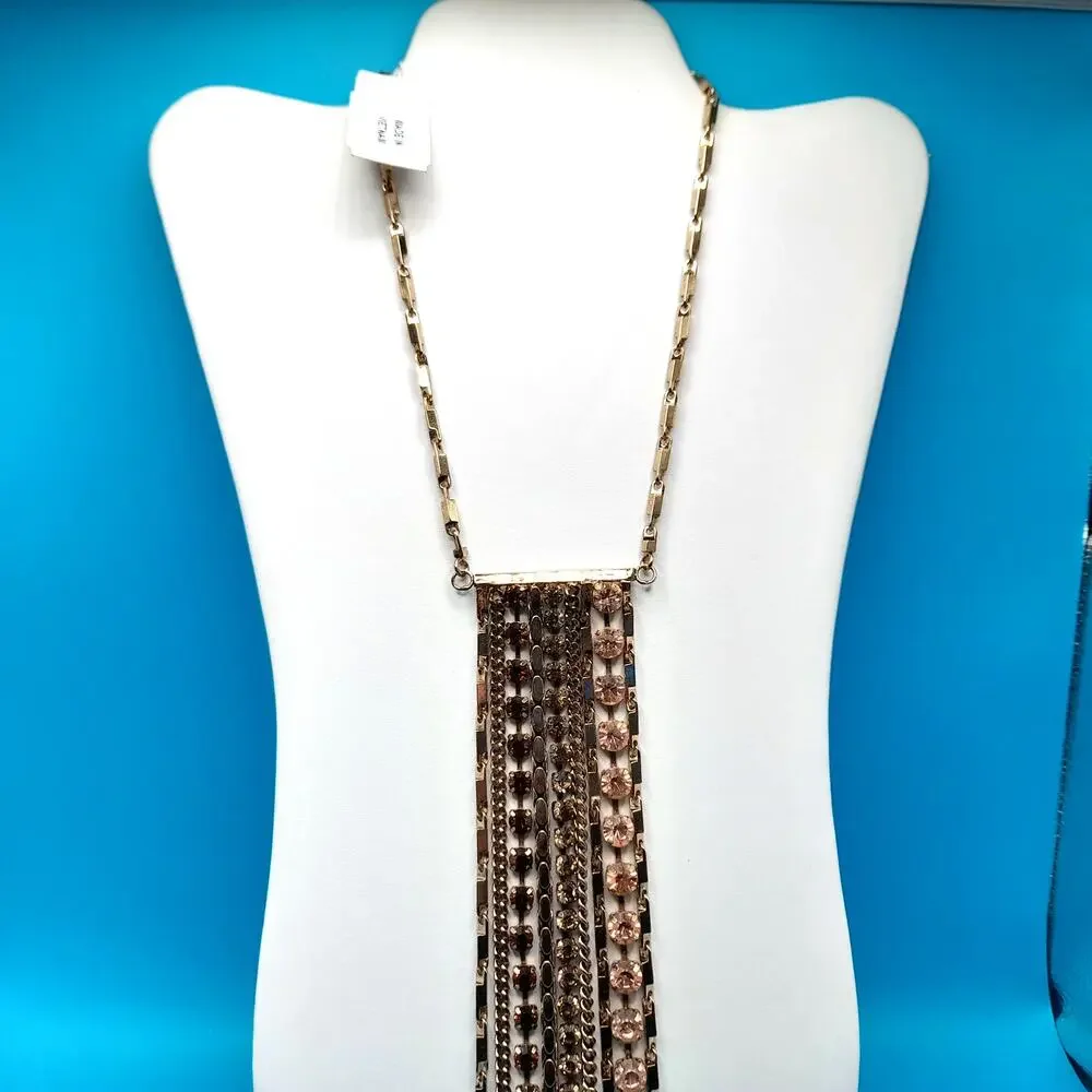 Rhinestone Chain Fringe Tassel Necklace, Made in Vietnam, 20